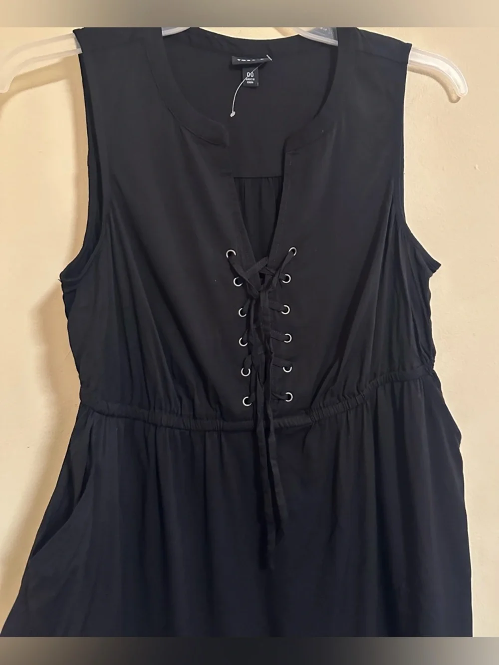 NWOT Torrid Mini Stretch Challis Lace Up Detail Shirt Dress Black Size 00 M/L - Picture 8 of 12